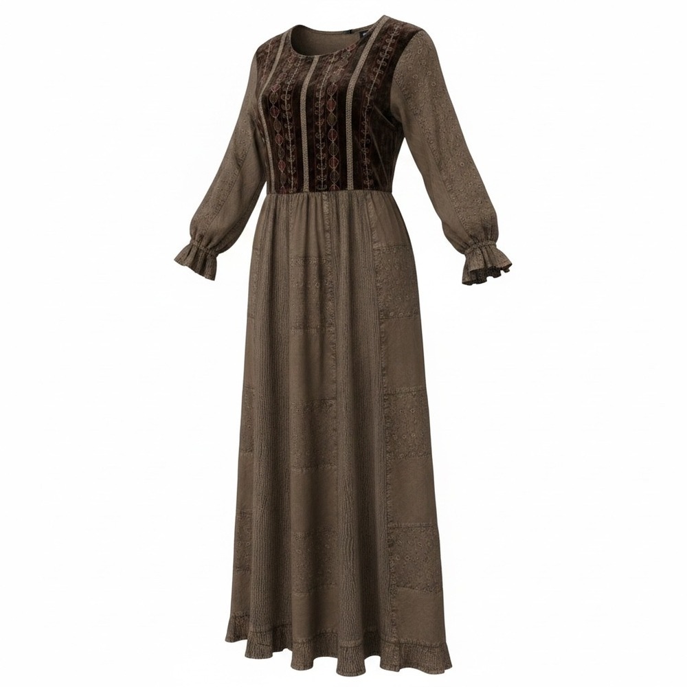 Young Threads Velvet Embroidered Acid Wash Maxi Dress Womens M NWT Whimsigoth